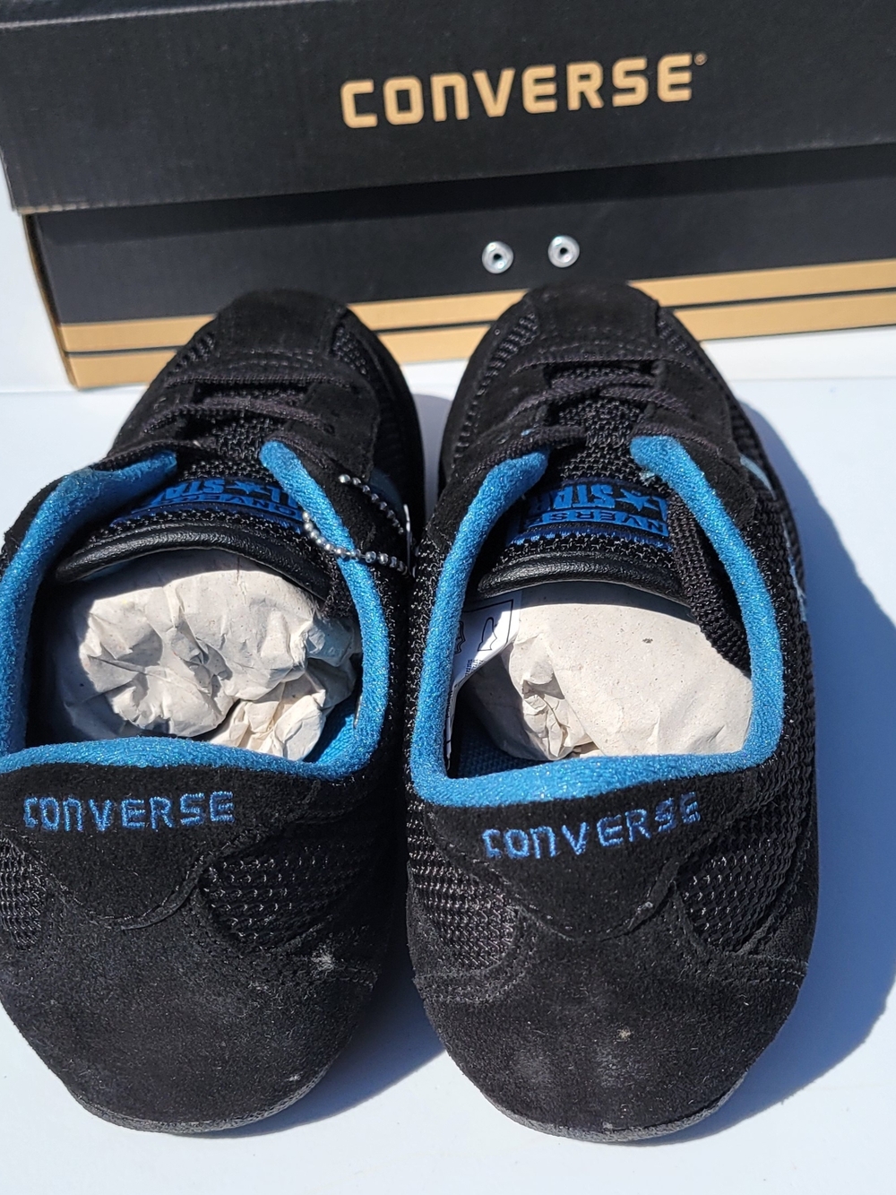 YOUTH 5.5 / WOMENS 7 CONVERSE RETRO RUN OX BLACK BLUE 1S944 New In Box - Picture 5 of 8
